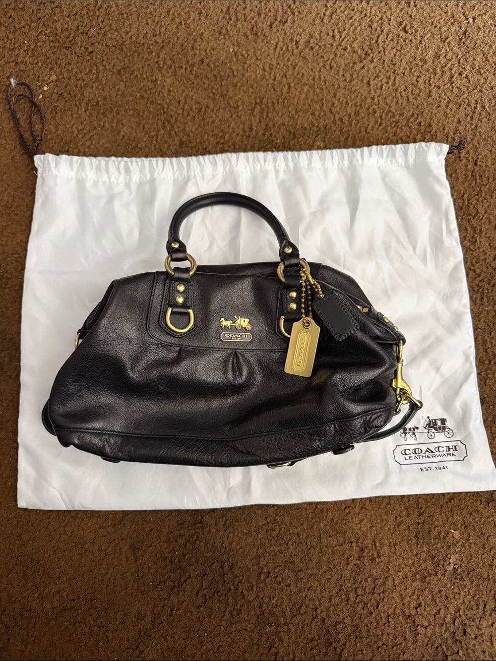Coach Black Pebbled Leather Satchel with Gold-Tone Accents